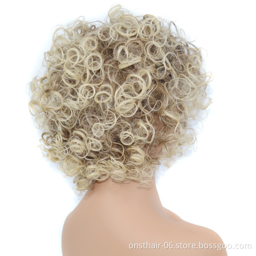 Big Afro Kinky Curly Short Synthetic Wigs Mixed Dark Light Brown 12inch For America Africa Women Hair Cosplay Heat Resistant
